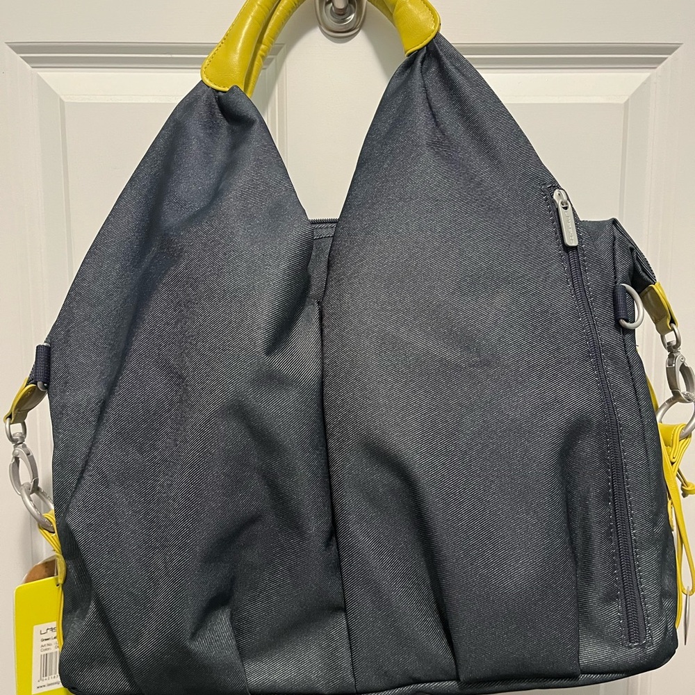 Stylish Denim Blue and Chartreuse Tote Diaper Bag